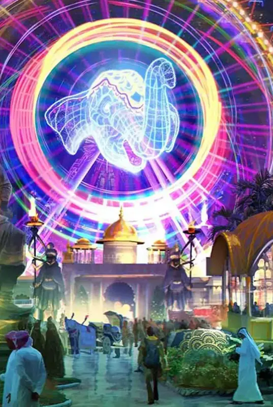 Kaleidoscope view of an elephant in Dubai Parks and Resort