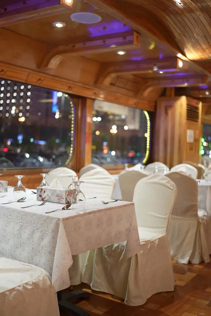 Elegant Dinning Set up in Rustar Dhow Cruise