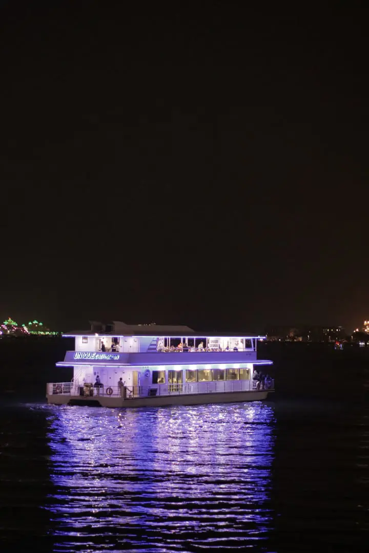 Night View in Unique Catamaran while Sailing in Marina