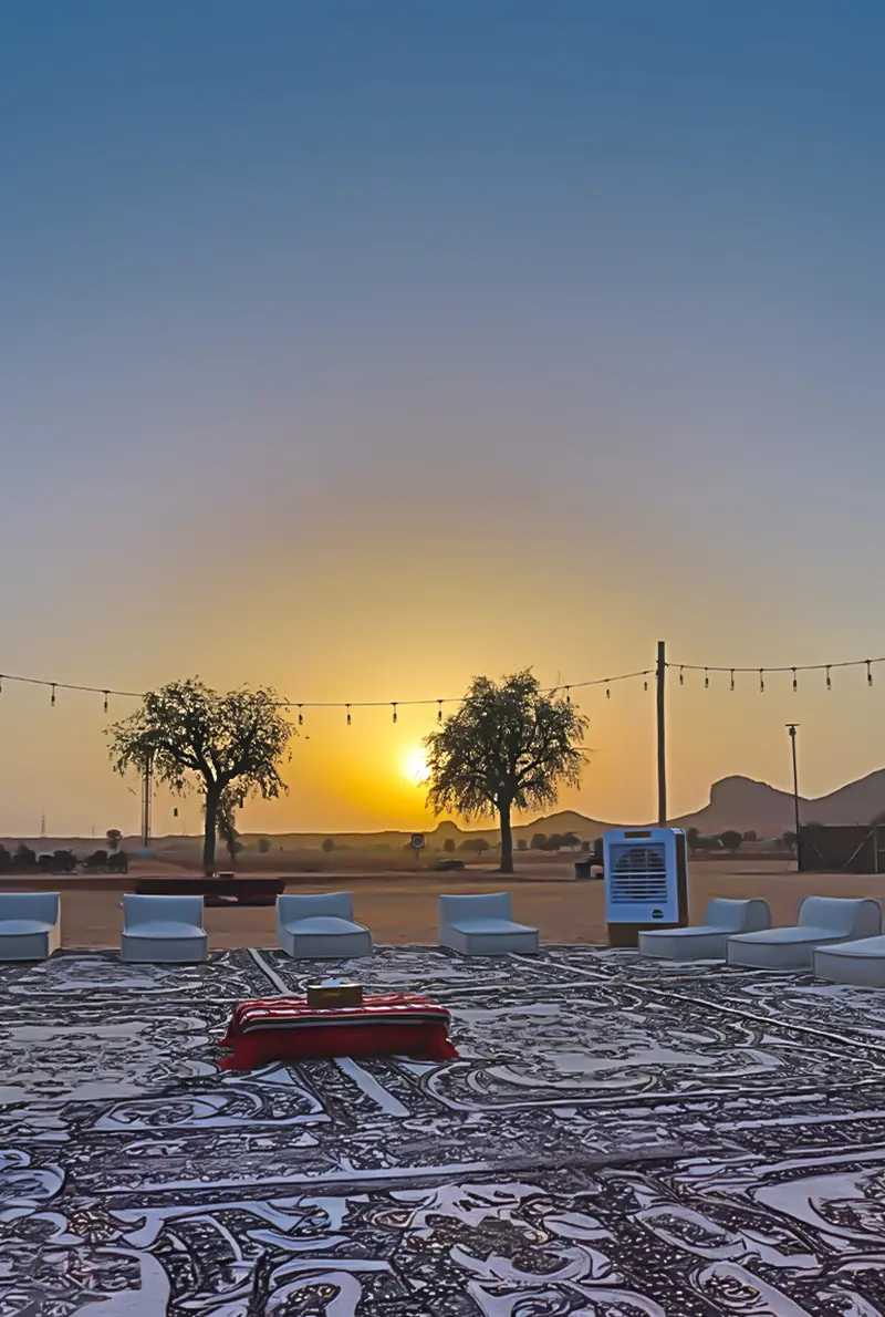 Sunset at Mount Faya | Premium Desert Lounge Experience