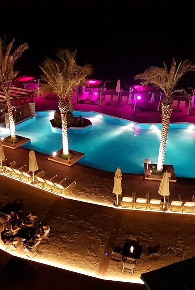 Swimming Pool Area with amazing lightnings in Radisson Blu